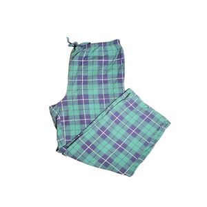 LL BEAN Pants Mens XL Blackwatch Flannel Drawstring Straight Lounge Cotton Green